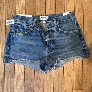 Agolde Distressed Blue Denim Shorts